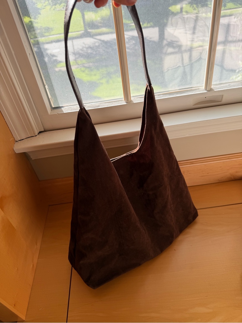 Classic Suede Shoulder Bag - Dark Brown